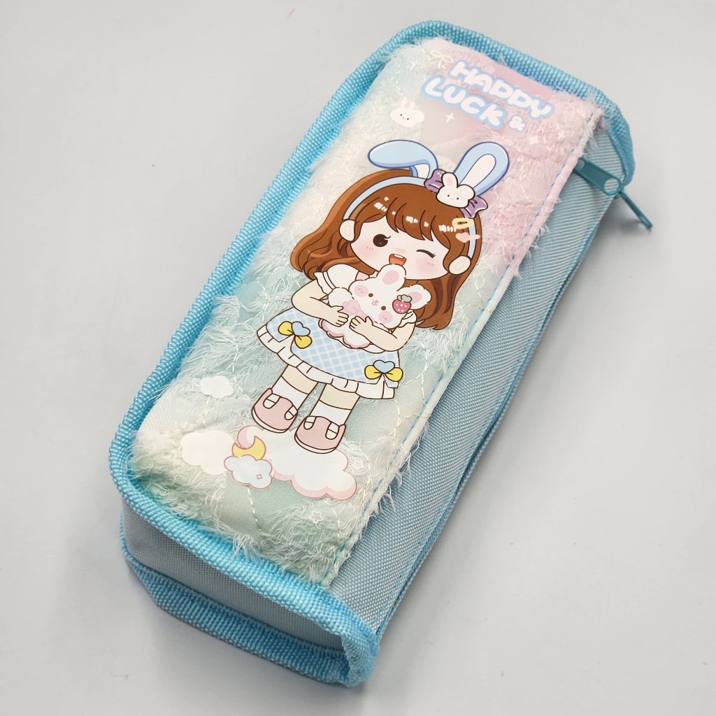 Large Capacity Cartoon Girls Pencil Box- Stationery Organizer with Cute Character Designs, Pink & Purple,blue Options for School, Office Supplies, Cute Pencil pouch,