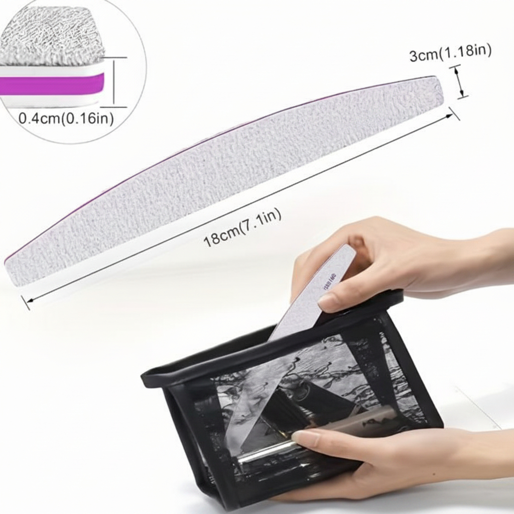 Professional Curved Nail Buffer & File – Heavy-Duty Emery Board for Acrylic, Gel, Dip Powder, and Natural Nails