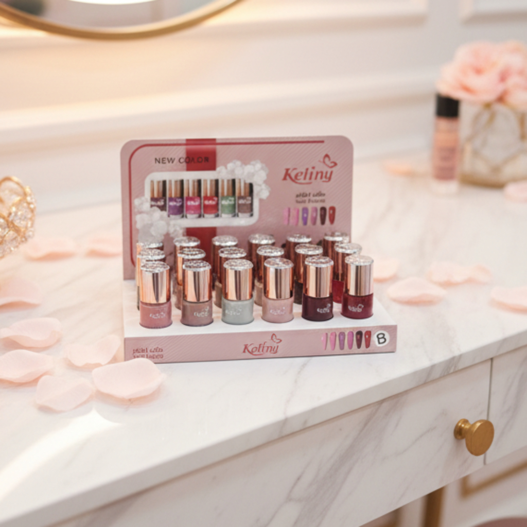 Keliny Professional Nail Polish – Multi-Shade Long-Lasting Salon Lacquer Collection with Rose Gold Caps (1PC)