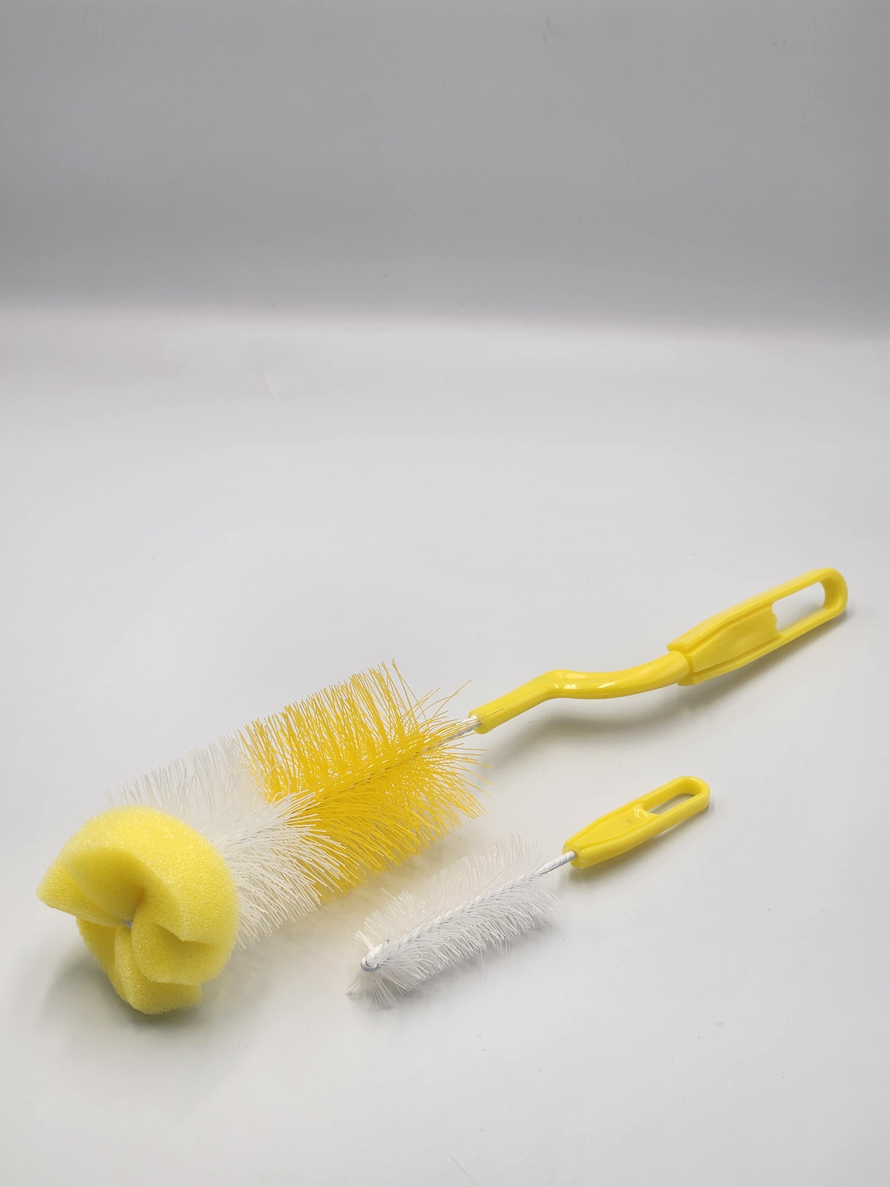 2 pcs set Home long and short handled bottle brush, kitchen fine bristle sponge brush, glass cleaning brush, 360 degree rotating brush | Essential for home brushes, random color.