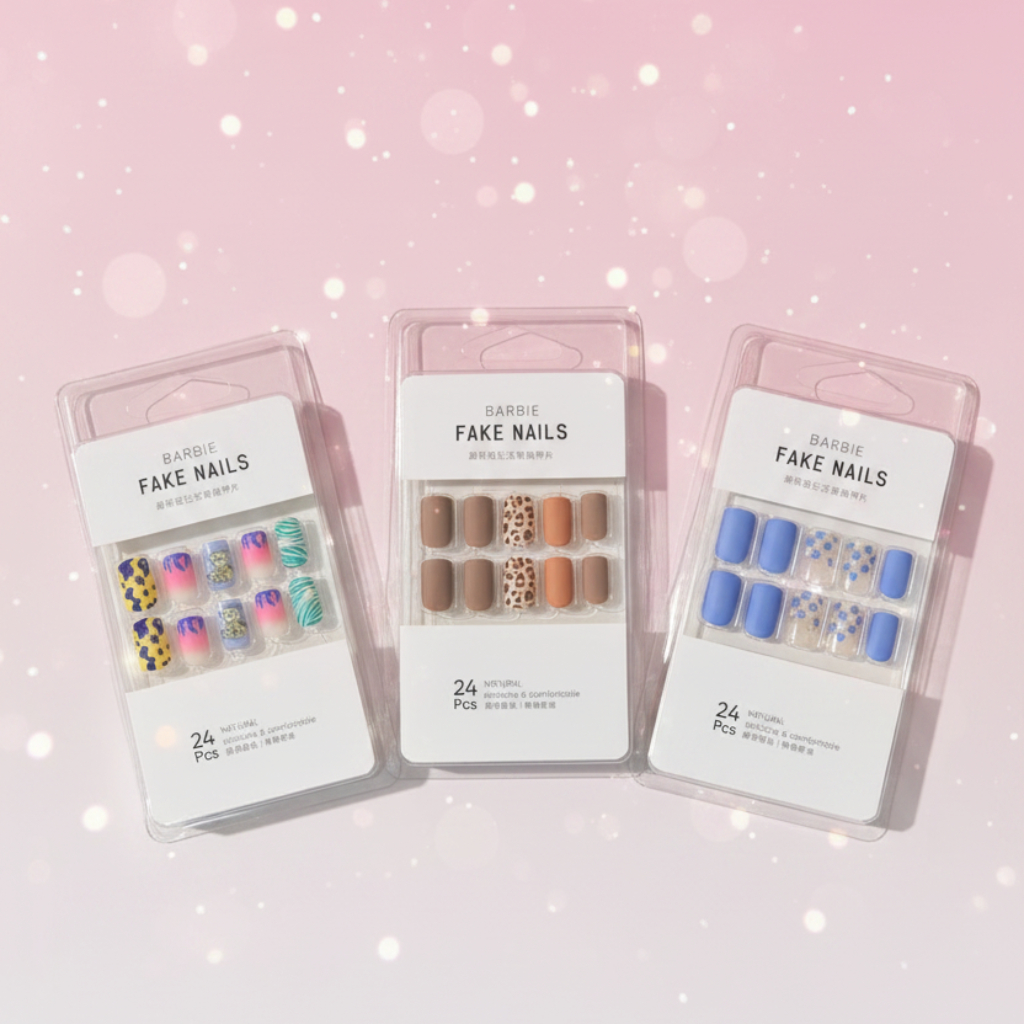 Premium 24pc Fake Nails Kit – Trendy Multi-Design Press-On Artificial Nails with Matte, Glossy, and Glitter Finishes
