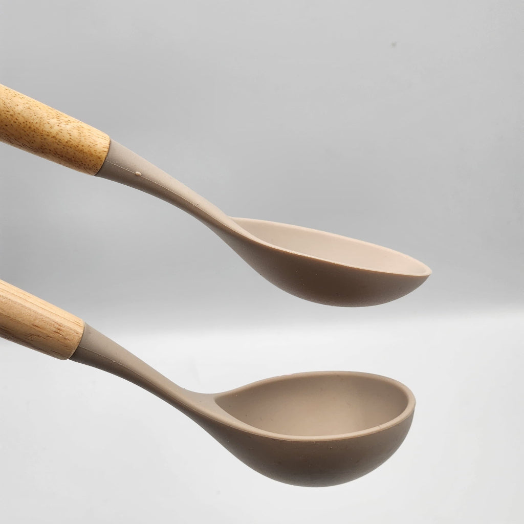 2 pcs Silicone Kitchen Utensil Set with Wooden Handles, Non-Stick, Safety Cooking Tools, Washable - Essential Modern Cookware Accessories