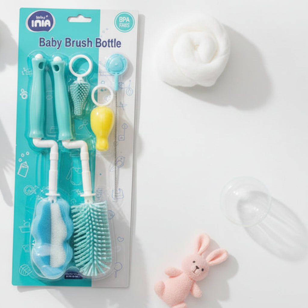 مجموعة فرش تنظيف زجاجات الأطفال مكونة من 5 قطع - فرش متعددة الاستخدامات للرضاعة والحلمة والقش