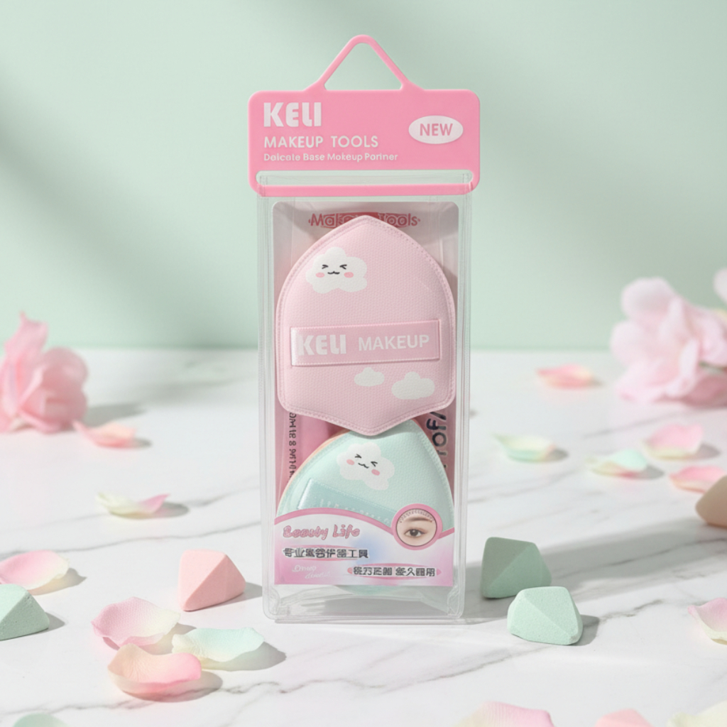 KELI Beauty Powder Puff and Blender 2PCS Set – Velvet Tear-Drop Face Puffs for Loose Powder and Liquid Foundation