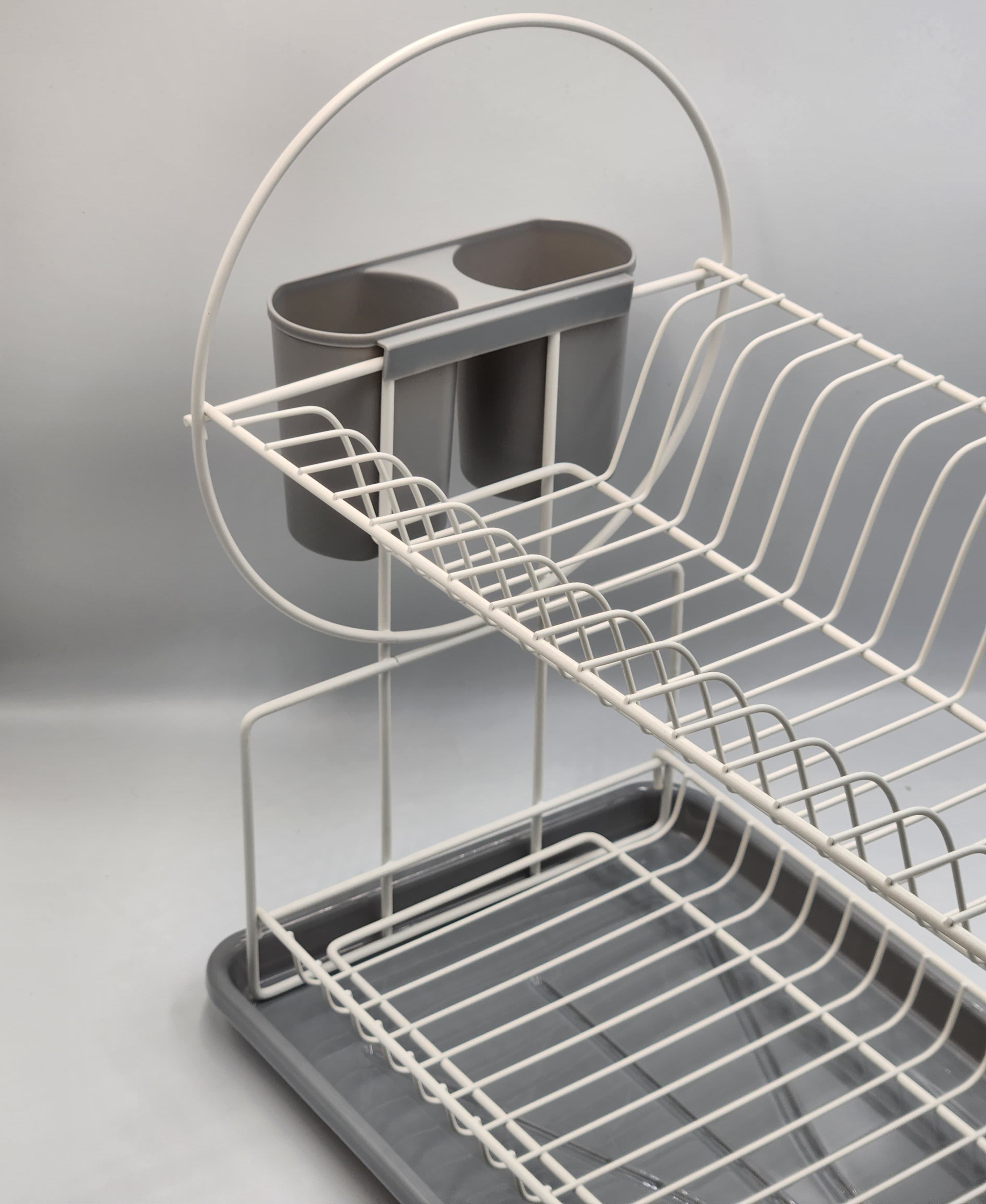 2-Tier Dish Drying Rack, Space Saving Dish Dryer Rack with Drainboard,Space Saving Dish Strainer, Small Dish Racks for Kitchen Counter with Cutlery Basket,Cup Holder | okka online