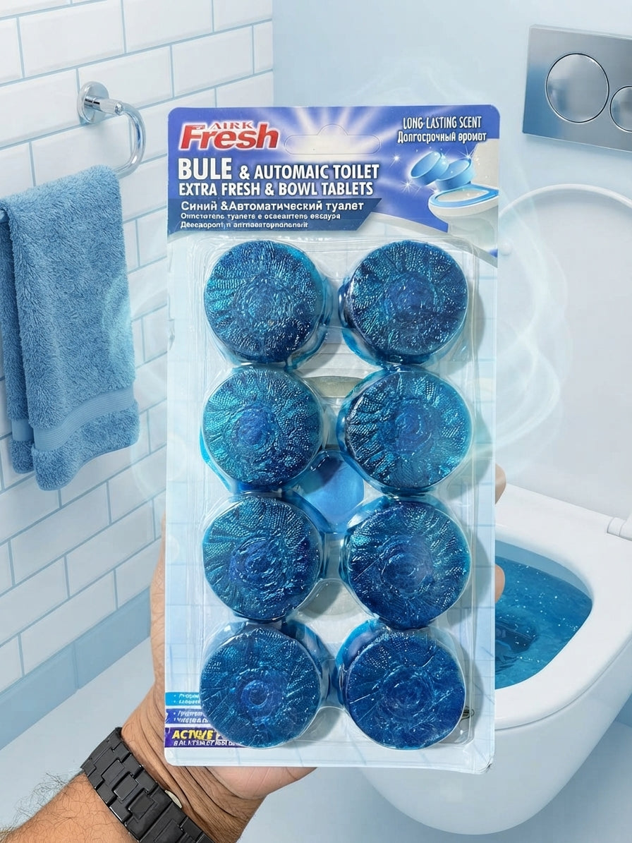 8 PCS Automatic Toilet Cleaner – Effervescent Blue Tablets