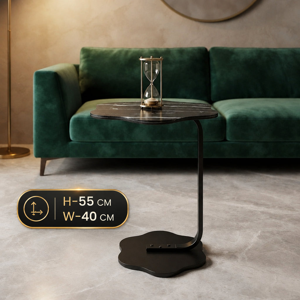 Flower Pattern Black Mini Side Table