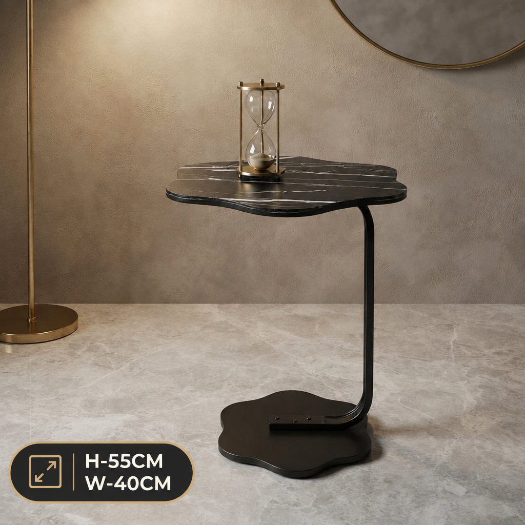 Flower Pattern Black Mini Side Table