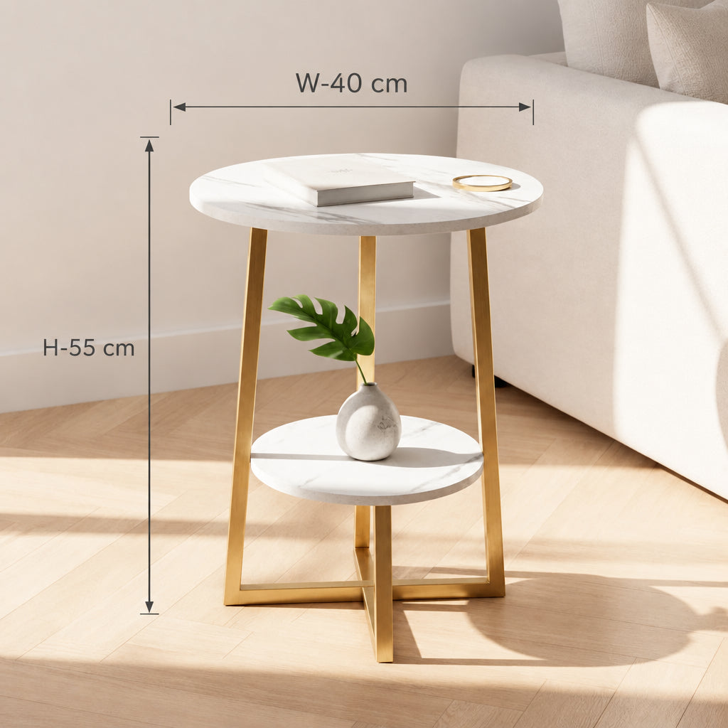 Double-Layer Golden Wooden Side Table