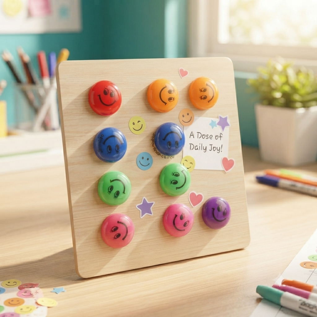 12-Piece Colorful Smiley Face Magnetic Buttons – Strong Resin Refrigerator Magnets