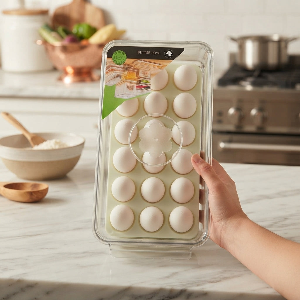 Clear Plastic Egg Storage Container with Tray – Refrigerator Organizer