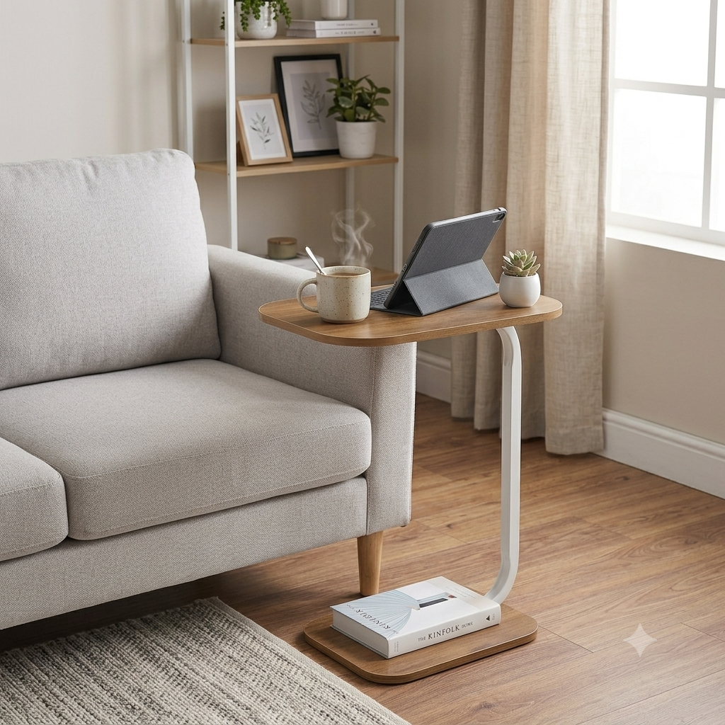 C-Shaped Mini Side Table – Space-Saving End Table for Sofa, Bed