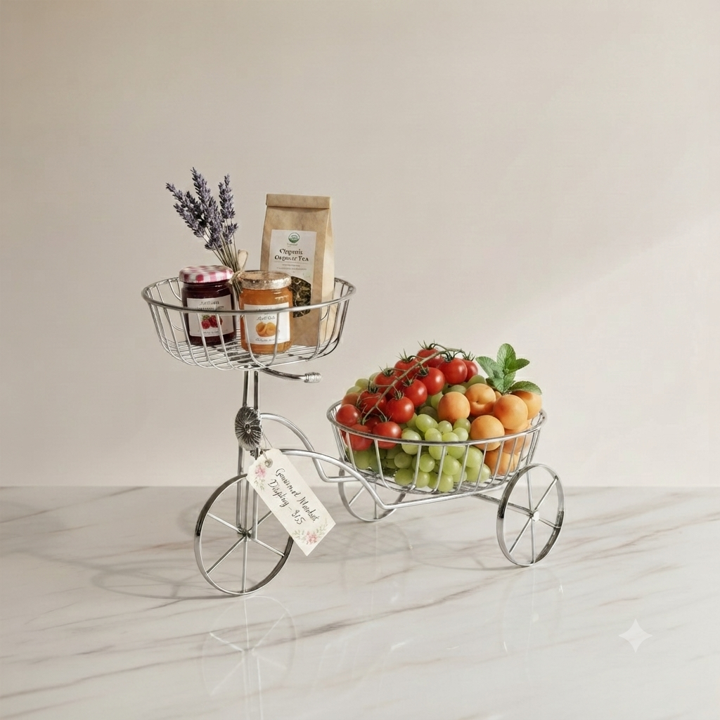 Elegant Steel Tricycle-Style Gourmet Display Stand