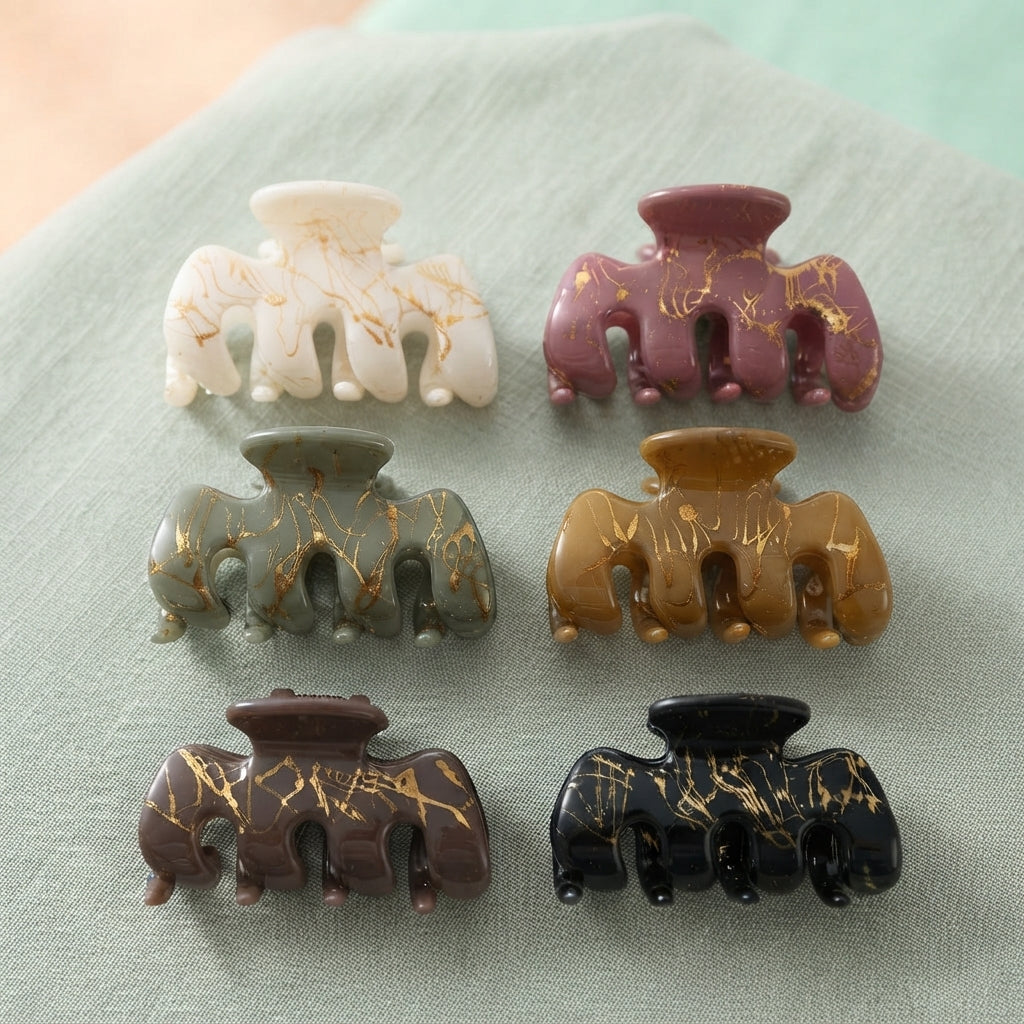 Gold-Vein Marble Hair Claw Clips Set – 6-Piece