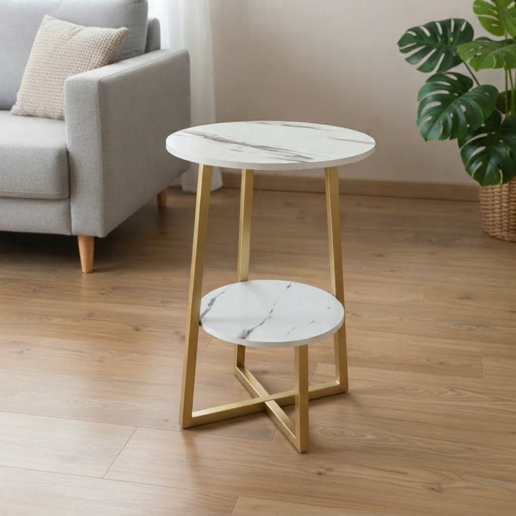 Double-Layer Golden Wooden Side Table