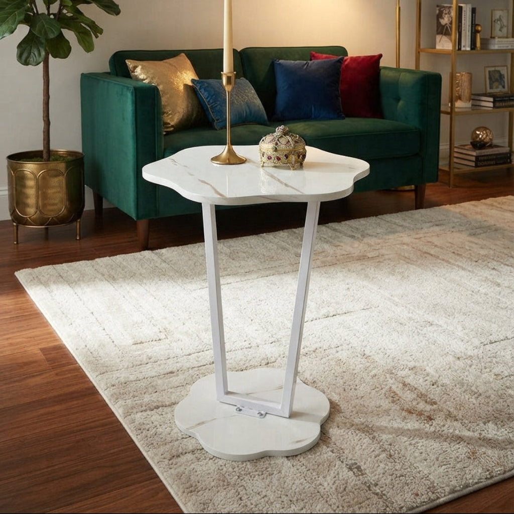 Flower Pattern White Mini Side Table