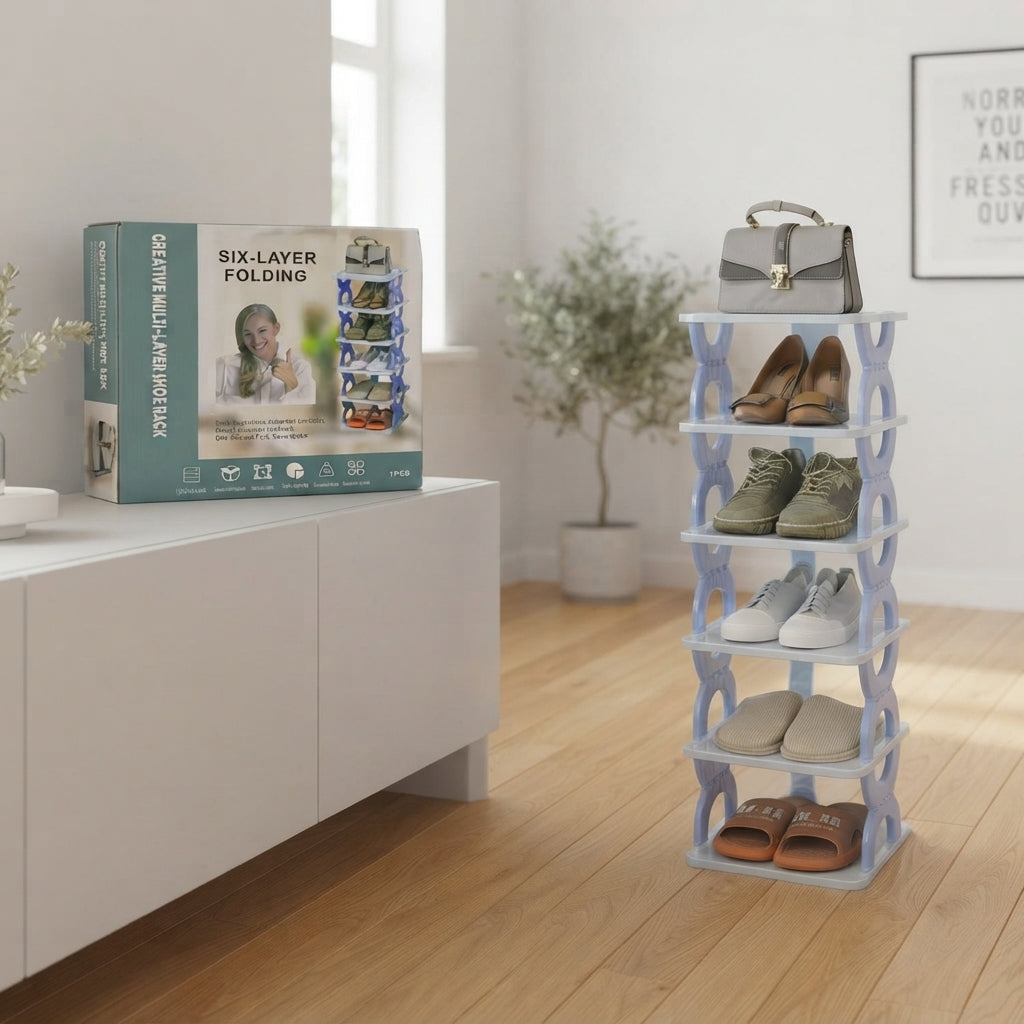 6-Layer Foldable Shoe Rack – Space-Saving Shoe Organizer