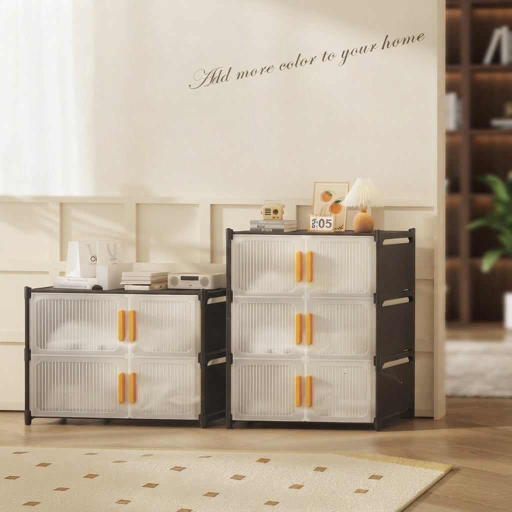 3-Layer Modern Modular Storage Cabinet with Fluted Doors