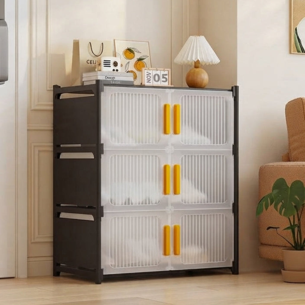 3-Layer Modern Modular Storage Cabinet with Fluted Doors