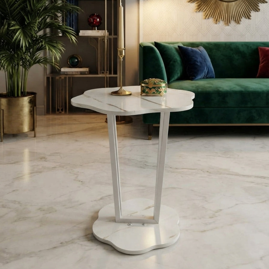 Flower Pattern White Mini Side Table