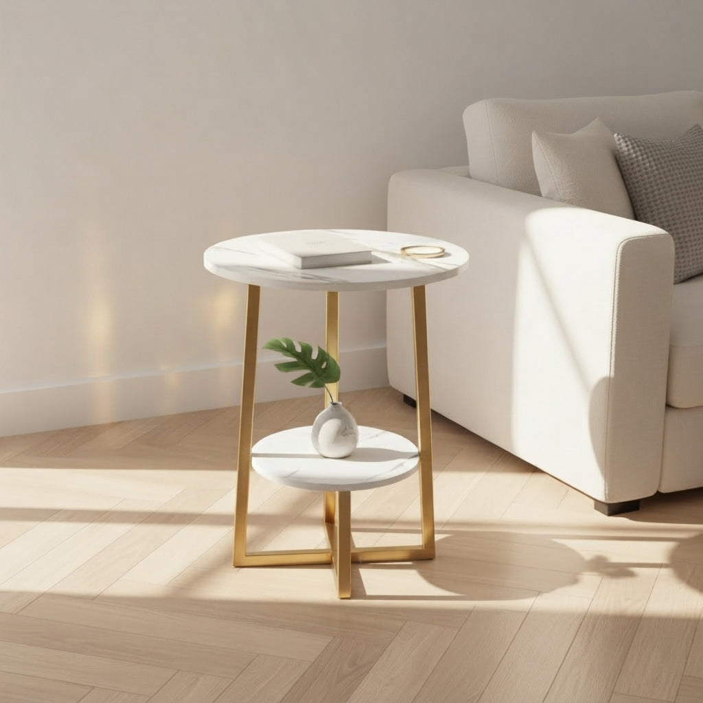 Double-Layer Golden Wooden Side Table