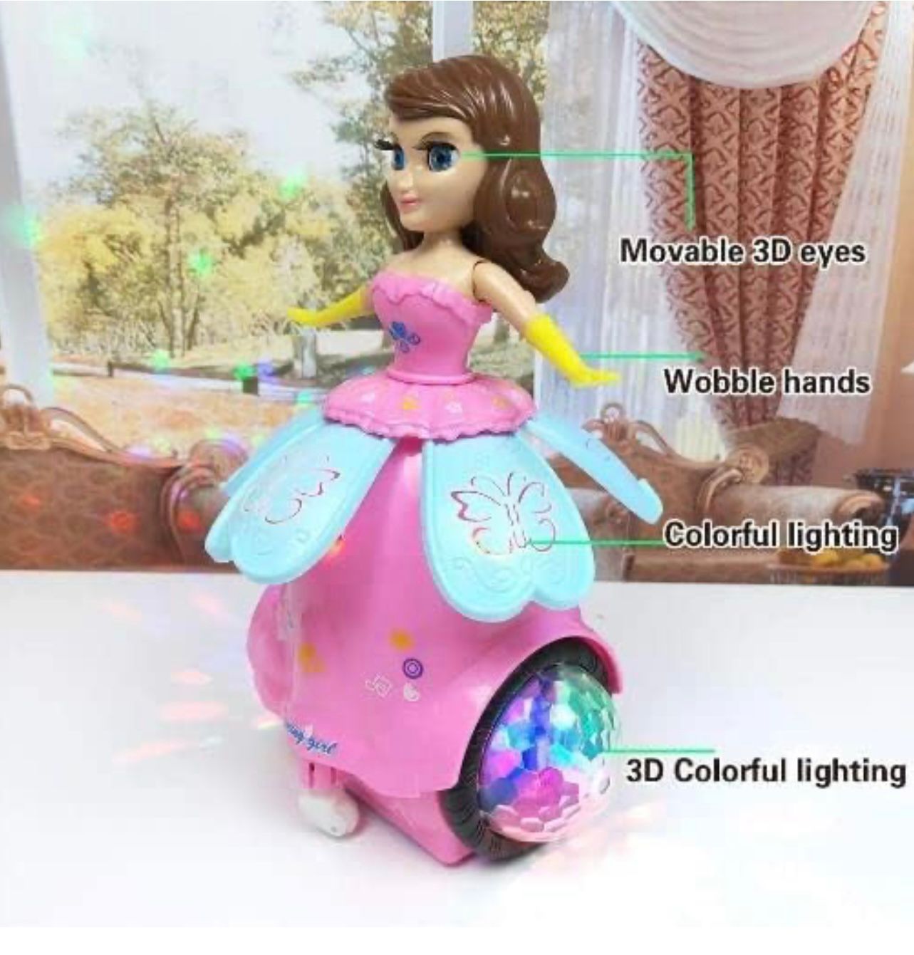 Musical Dancing Girl Toys 360 Degrees Rotating Dancing Princess Doll with 3D Flashing Lights & Sound -Plastic,(Multi Colored)