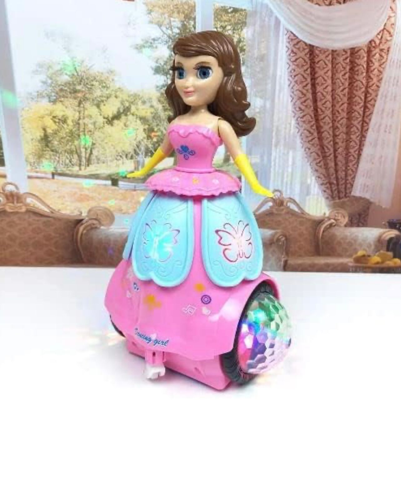 Musical Dancing Girl Toys 360 Degrees Rotating Dancing Princess Doll with 3D Flashing Lights & Sound -Plastic,(Multi Colored)