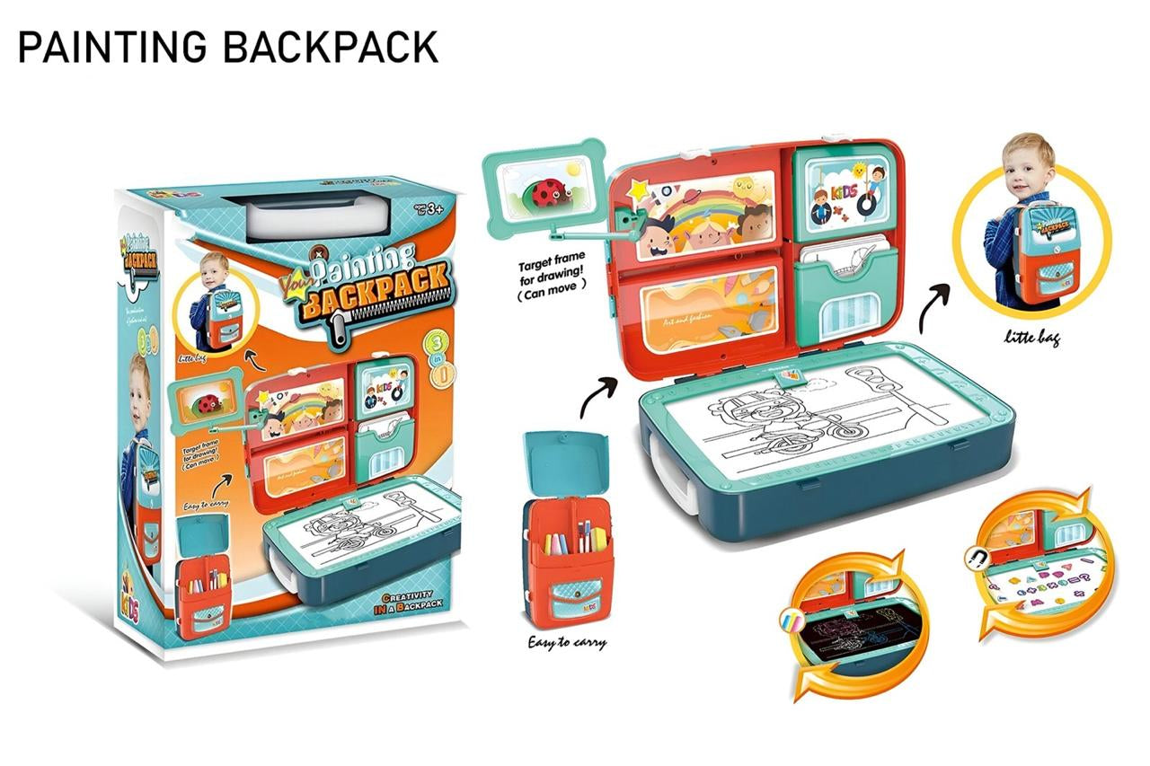 Backpack 3 in 1 Creative Learning Toys Drawing Set Kids Painting Set Educational Writing Board Game Toy