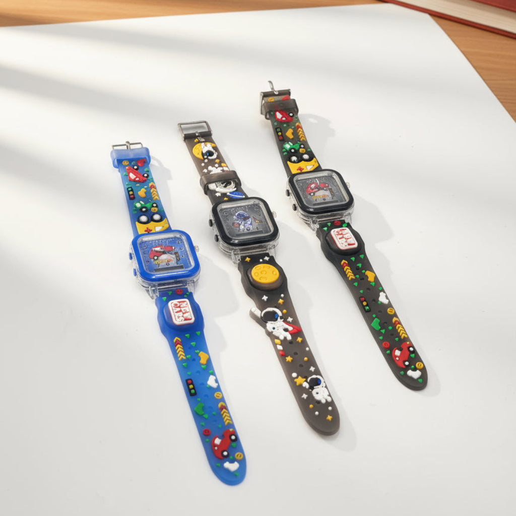 ساعة إضاءة للأطفال - ساعة يد ملونة بإضاءة LED للبنين والبنات