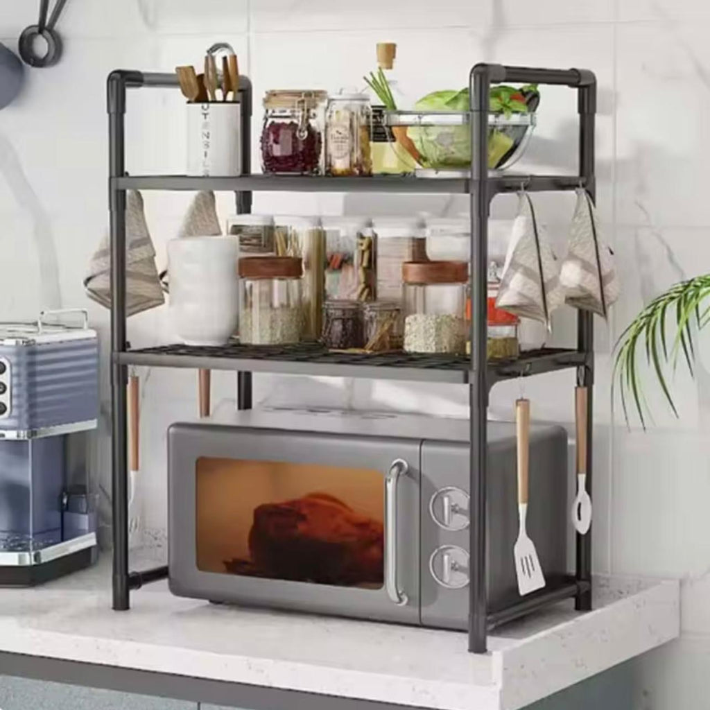 2-Tier Microwave Rack - Heavy-Duty Space-Saving Kitchen Organizer, Expandable Countertop or Cabinet Storage Shelf for Microwaves…