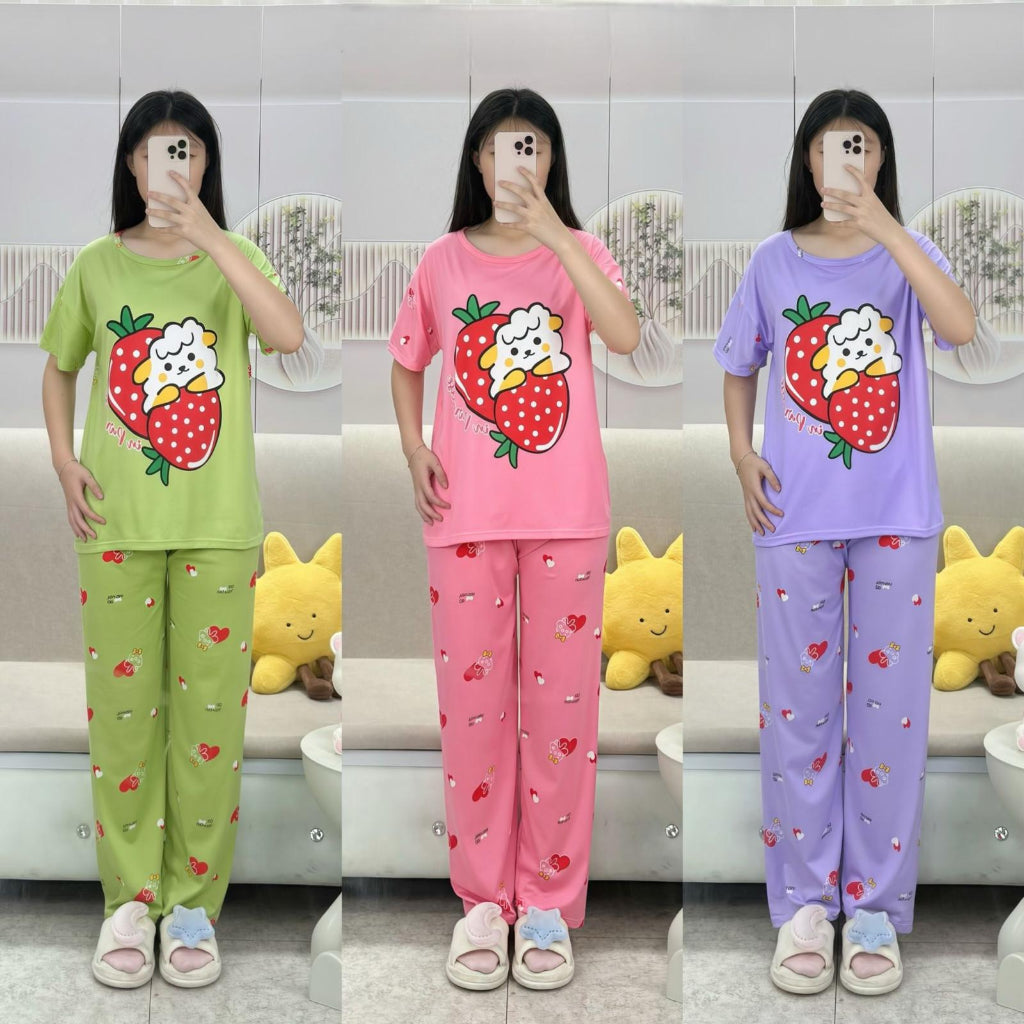 Free Size 2 pcs Pajama Set, Bedroom Outfit Comfortable And Breathable Casual Home Clothes Stitch Animal  Print Includes Short-Sleeved Top,Long Pants,