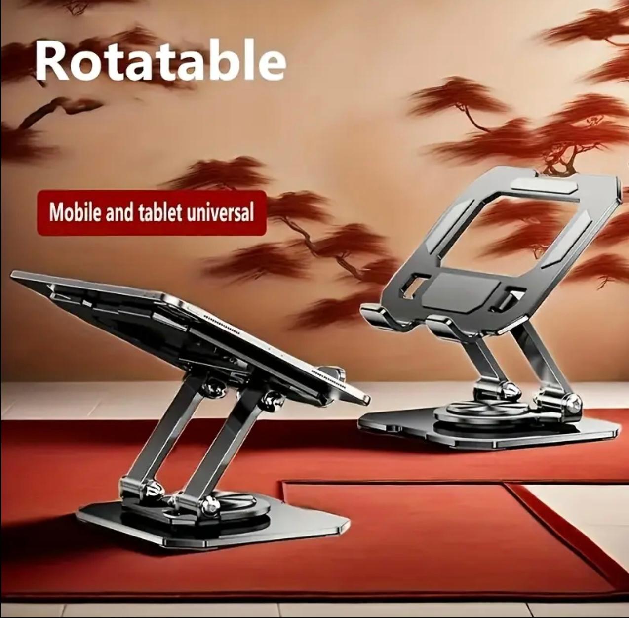 360° Rotating Metal Tablet Stand, Adjustable & Foldable, Easy Storage, Dual-Axis Design Stable Desktop Base, Multi-Angle Viewing, Fashionable Modern Design,