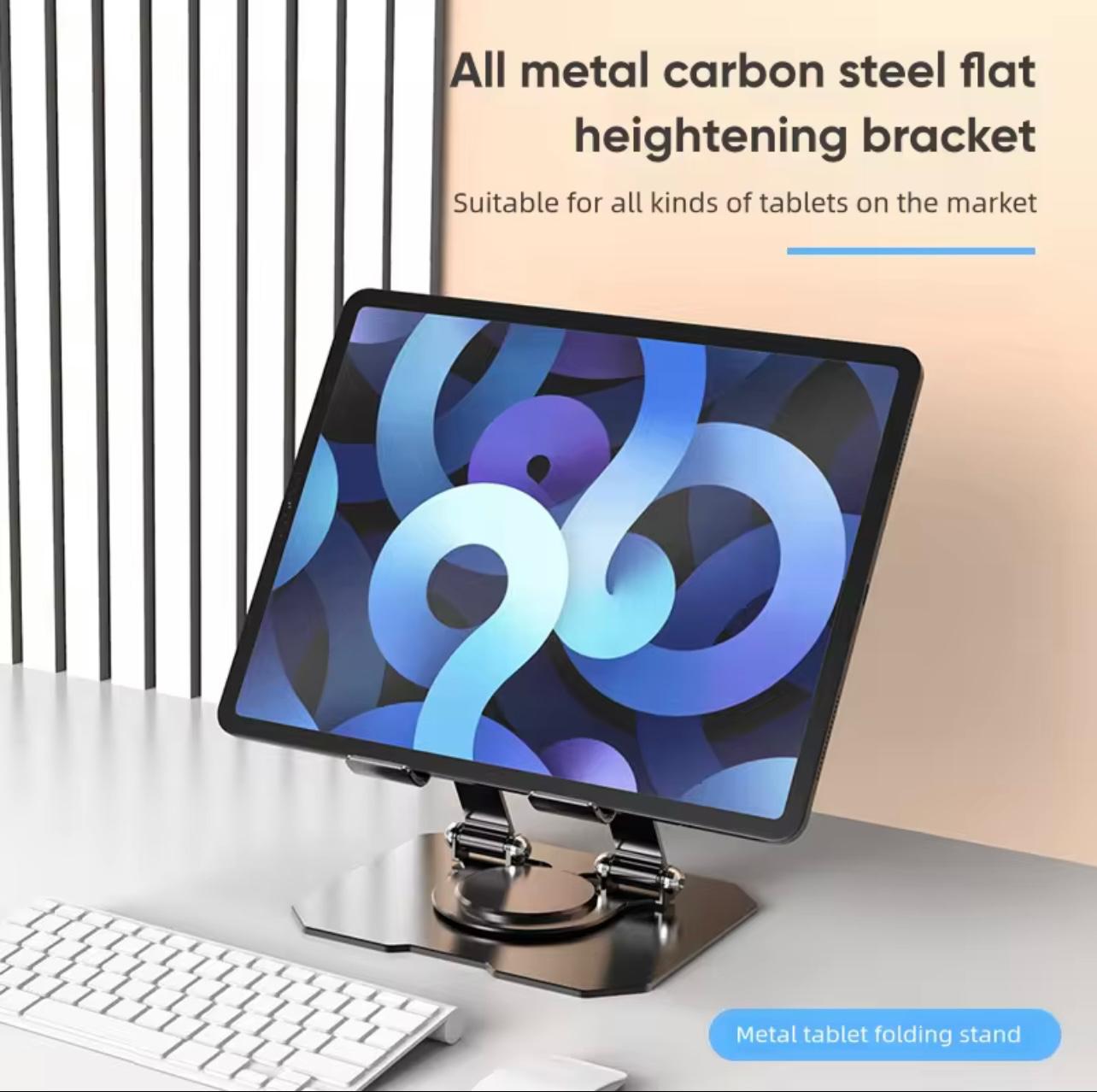 360° Rotating Metal Tablet Stand, Adjustable & Foldable, Easy Storage, Dual-Axis Design Stable Desktop Base, Multi-Angle Viewing, Fashionable Modern Design,