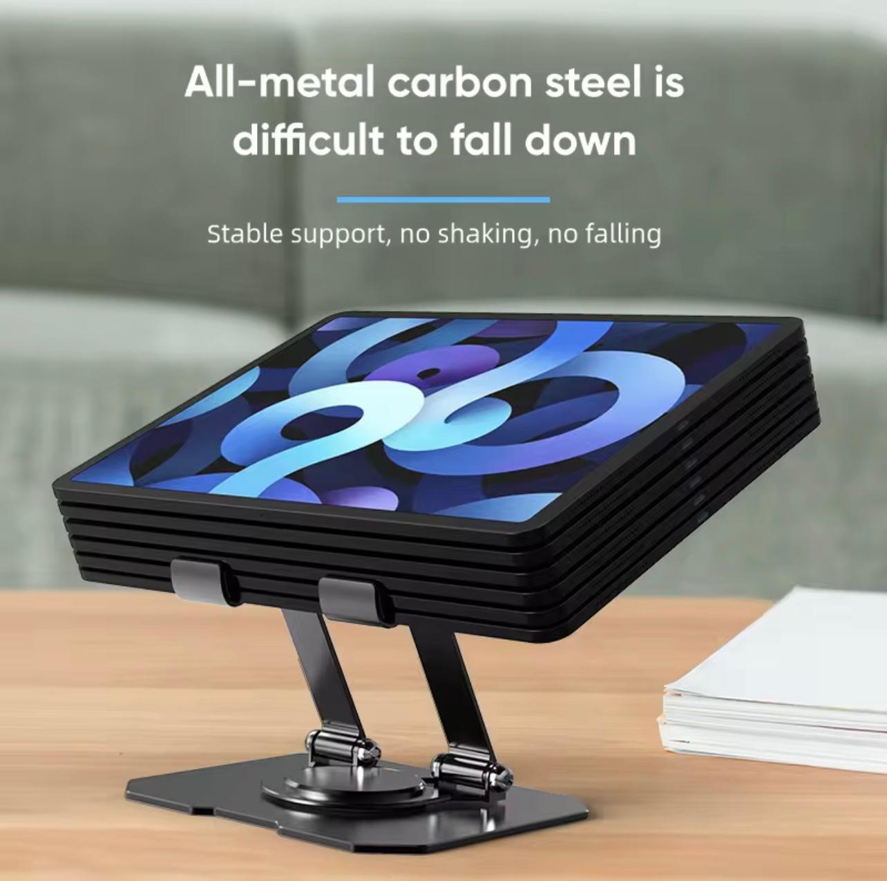360° Rotating Metal Tablet Stand, Adjustable & Foldable, Easy Storage, Dual-Axis Design Stable Desktop Base, Multi-Angle Viewing, Fashionable Modern Design,