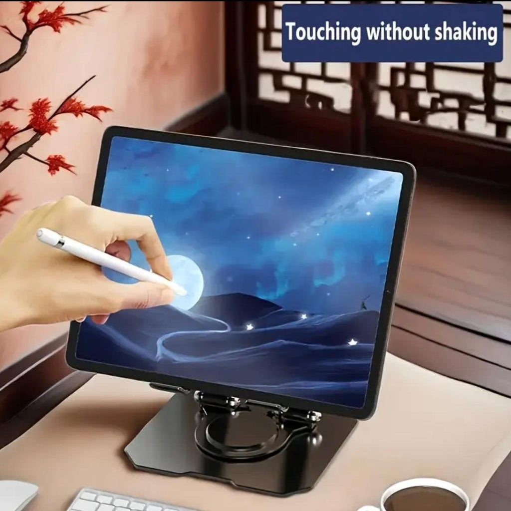 360° Rotating Metal Tablet Stand, Adjustable & Foldable, Easy Storage, Dual-Axis Design Stable Desktop Base, Multi-Angle Viewing, Fashionable Modern Design,