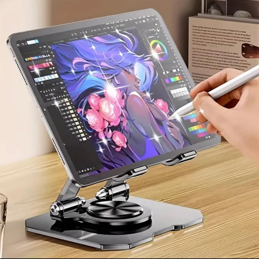 360° Rotating Metal Tablet Stand, Adjustable & Foldable, Easy Storage, Dual-Axis Design Stable Desktop Base, Multi-Angle Viewing, Fashionable Modern Design,