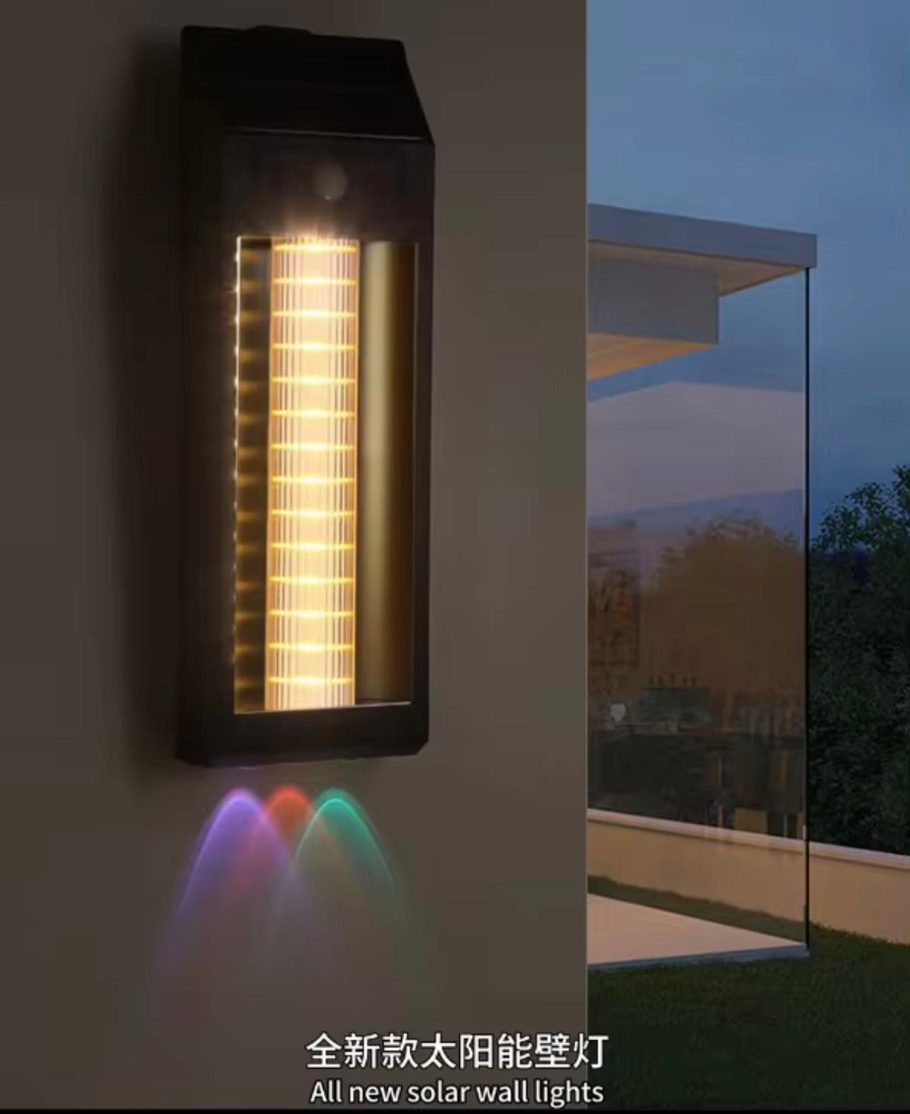 Solar-Powered Motion Sensor Outdoor Wall Light - RGB LED, 3 Lighting Modes,, Dimmable Garden Pathway Lamp for Home, Outdoor Lighting ,Modern Wall Light,Solar Powered Lamp