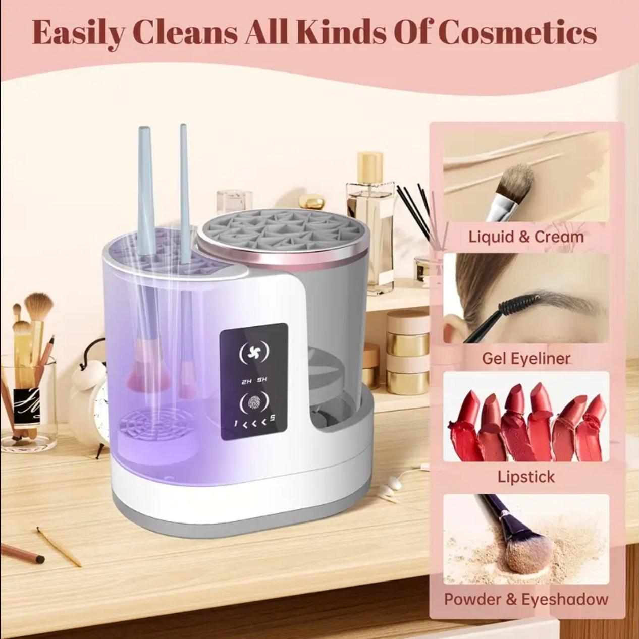 Electric Makeup Brush Cleaner and Dryer Machine - Automatic Deep Cleaning, Suitable for Various Makeup Tools and Beauty Products, with Timer Function and Stand, USB Powered, Makeup Cleaner Machine