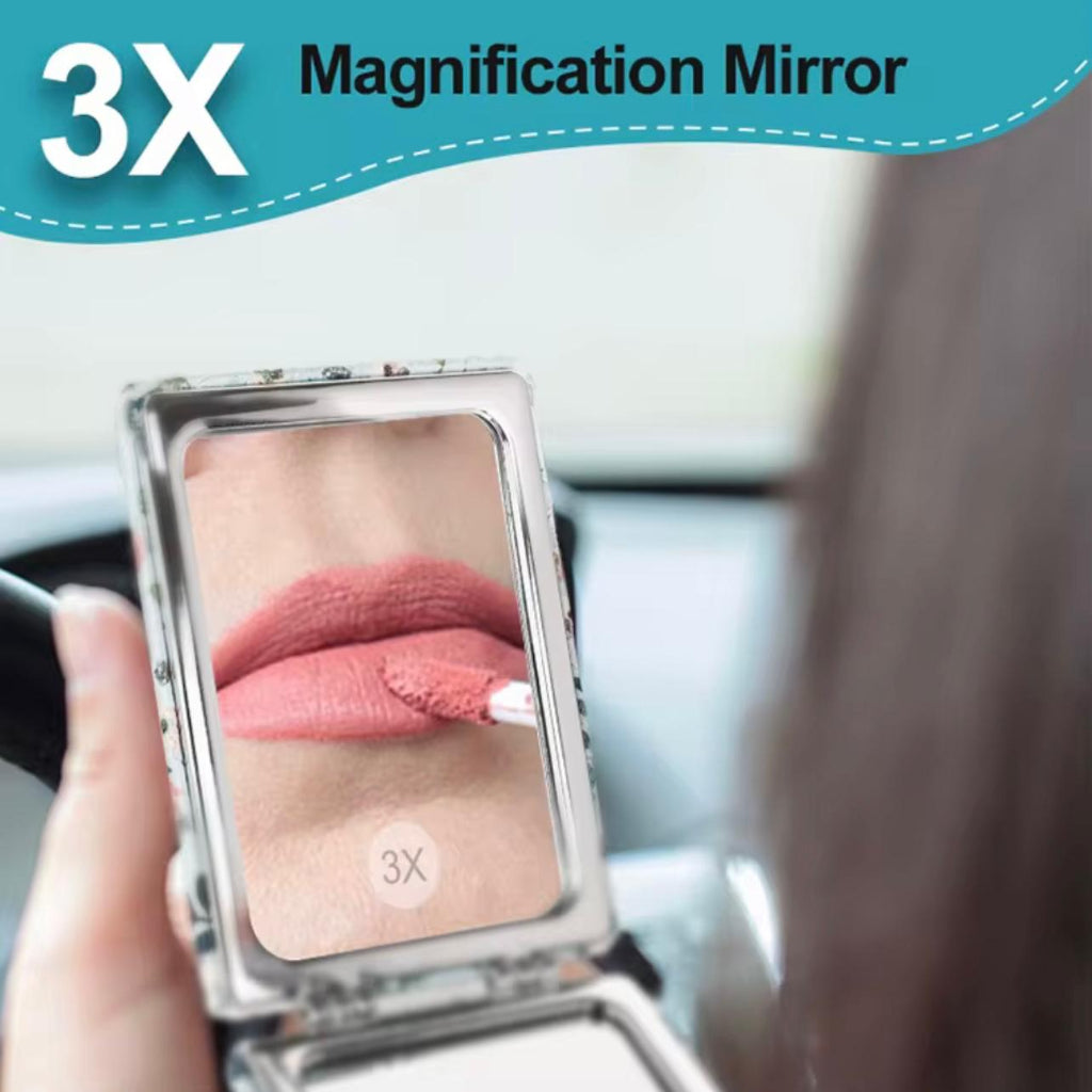 Stainless Steel Portable Makeup Mirror with Magnifying Glass, Flower Theme, Polished Finish, Tabletop Mount, Unscented, Ideal for Travel & Gifts for Women