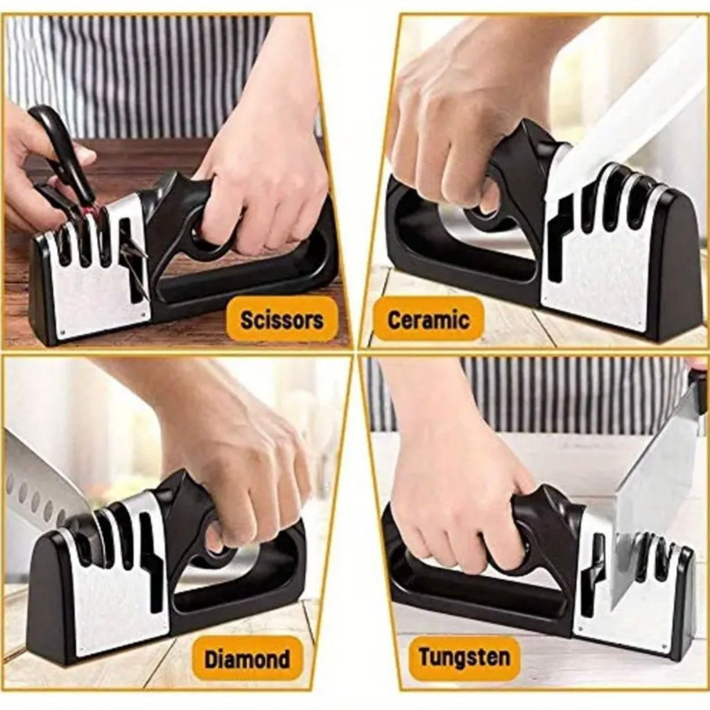 Multifunctional 4in1 Quick Sharpener Handheld Knife Sharpening Tool Stainless Steel Blade Sharpeners Kitchenware Kitchen Gadgets