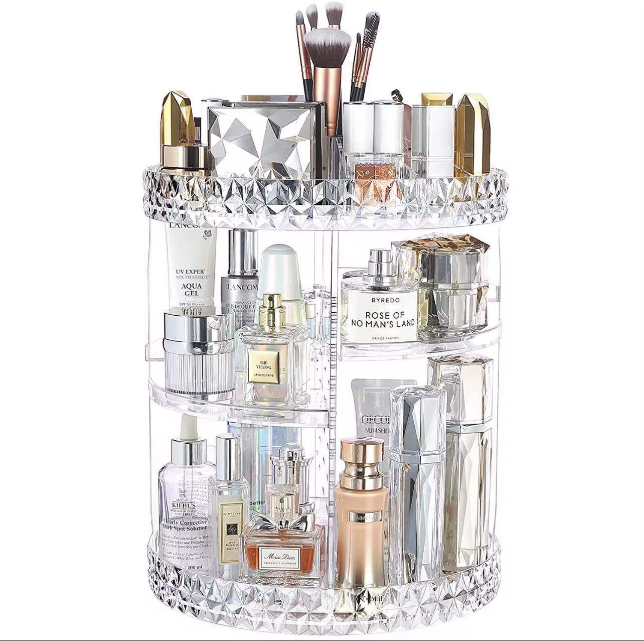 Rotating Makeup Organizer with Adjustable Shelves - 360° Full Rotation Cosmetic Storage Box, Suitable for Vanity or Dressing Table, Perfect for Lipsticks, Brushes, and Skincare Products, Makeup Brush Holder, Jewelry Organizer, and Storage Box