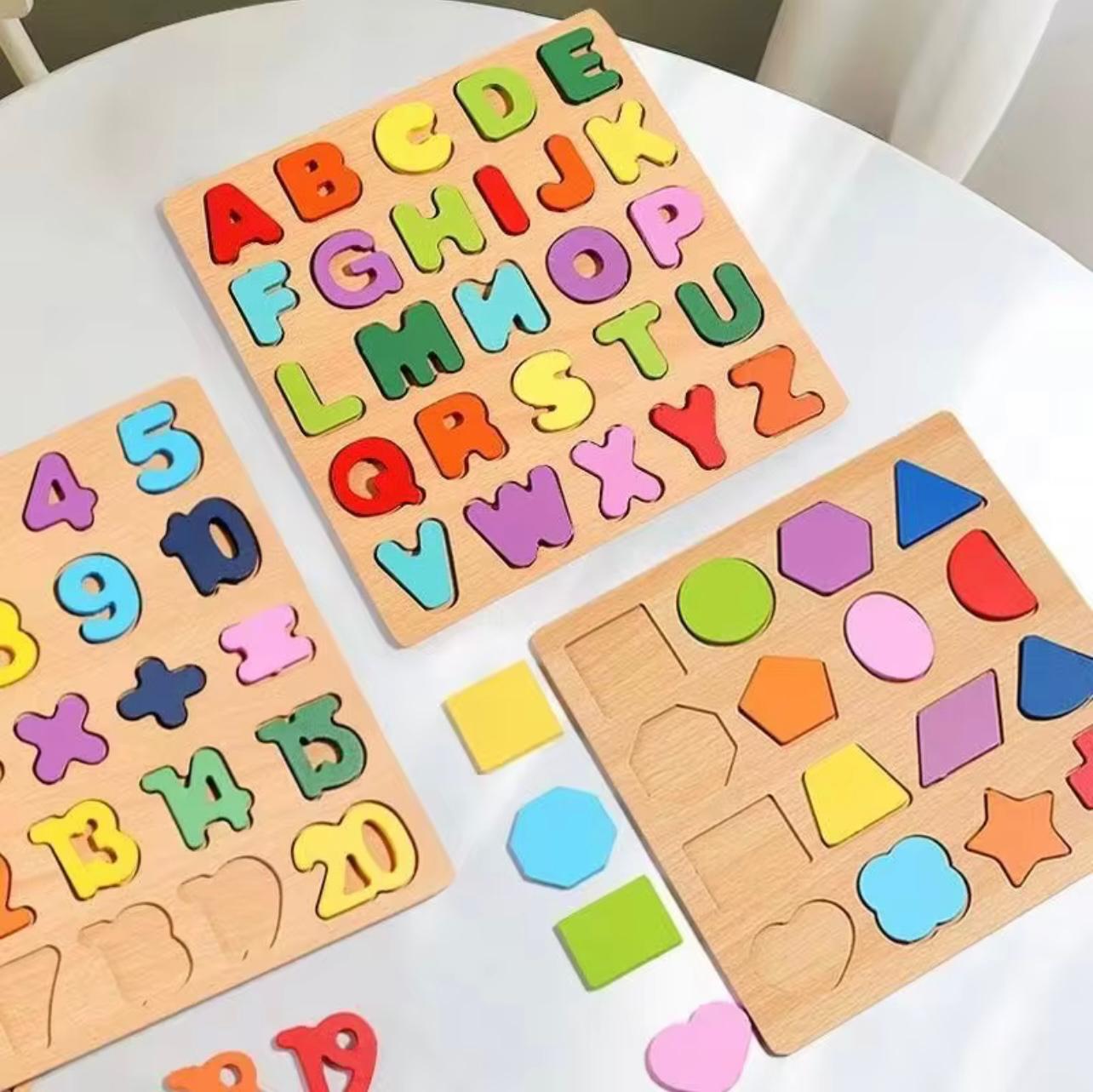 Inspired Wooden Alphabet & Number Puzzle Board for Toddlers 6M+ - Educational Learning Toy with ABCs, 123s, Shapes & Colors, Durable Wood Fiberboard, Safe Rounded Edges, Mixed Colors, Perfect Gift for Boys & Girls