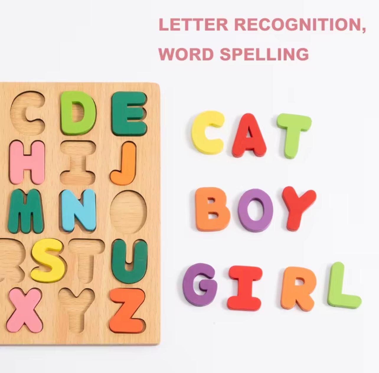 Inspired Wooden Alphabet & Number Puzzle Board for Toddlers 6M+ - Educational Learning Toy with ABCs, 123s, Shapes & Colors, Durable Wood Fiberboard, Safe Rounded Edges, Mixed Colors, Perfect Gift for Boys & Girls