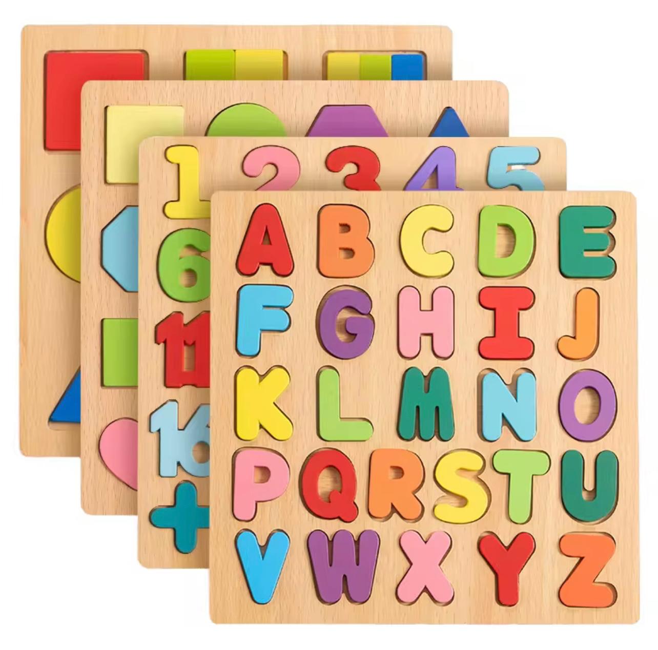 Inspired Wooden Alphabet & Number Puzzle Board for Toddlers 6M+ - Educational Learning Toy with ABCs, 123s, Shapes & Colors, Durable Wood Fiberboard, Safe Rounded Edges, Mixed Colors, Perfect Gift for Boys & Girls