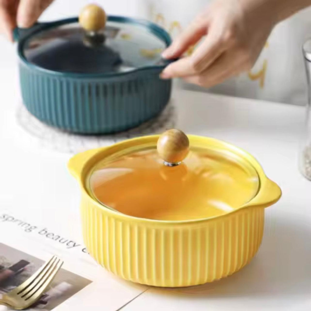 Ceramics Bowl with Lid Cookware Set for Kitchen Ware Cooking Pot with Soup Pot Set..