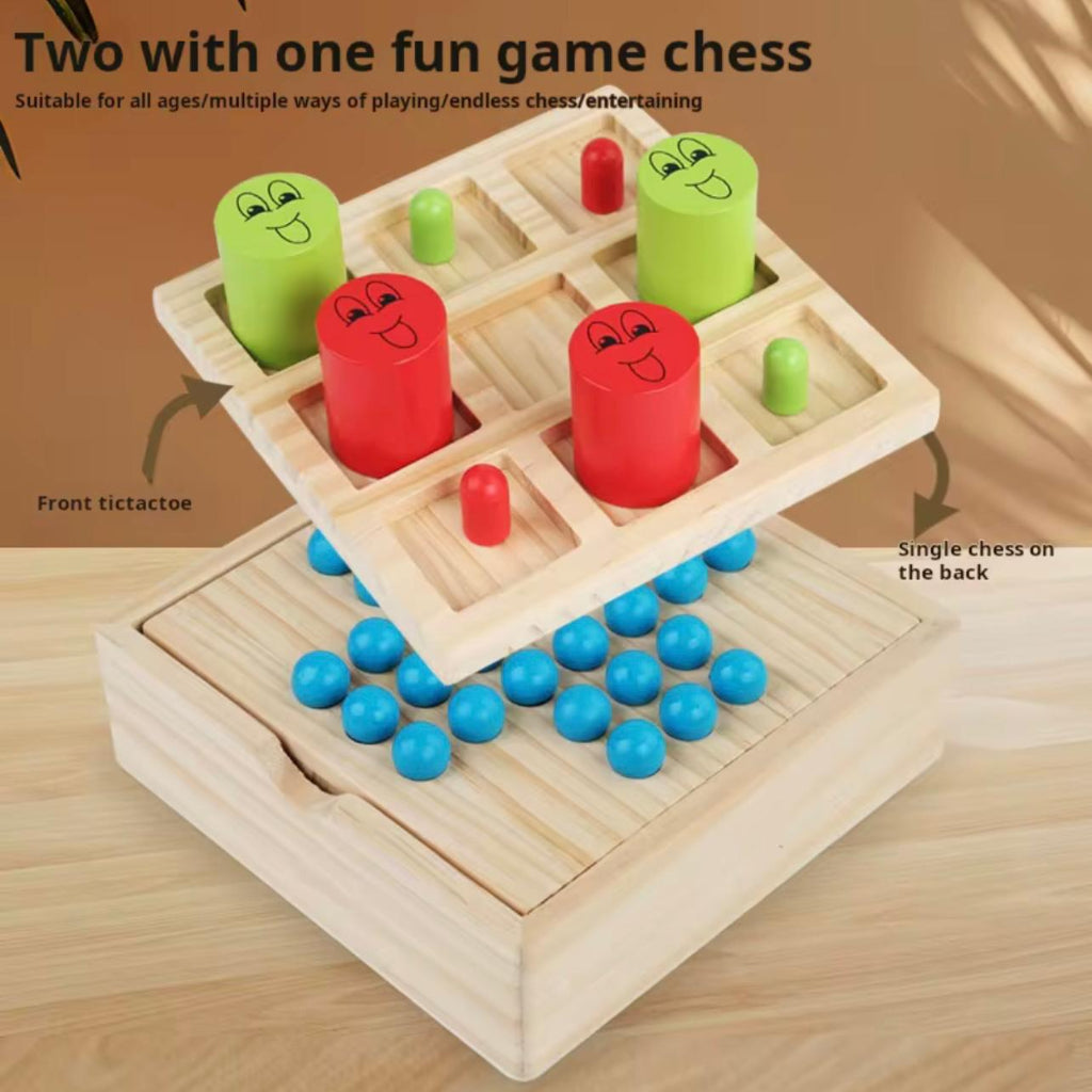 2 in 1 Kids Board Game Popular Tic-Tac-toe Single Noble Chess Wooden Toys Children Funny Chess Early Childhood Education