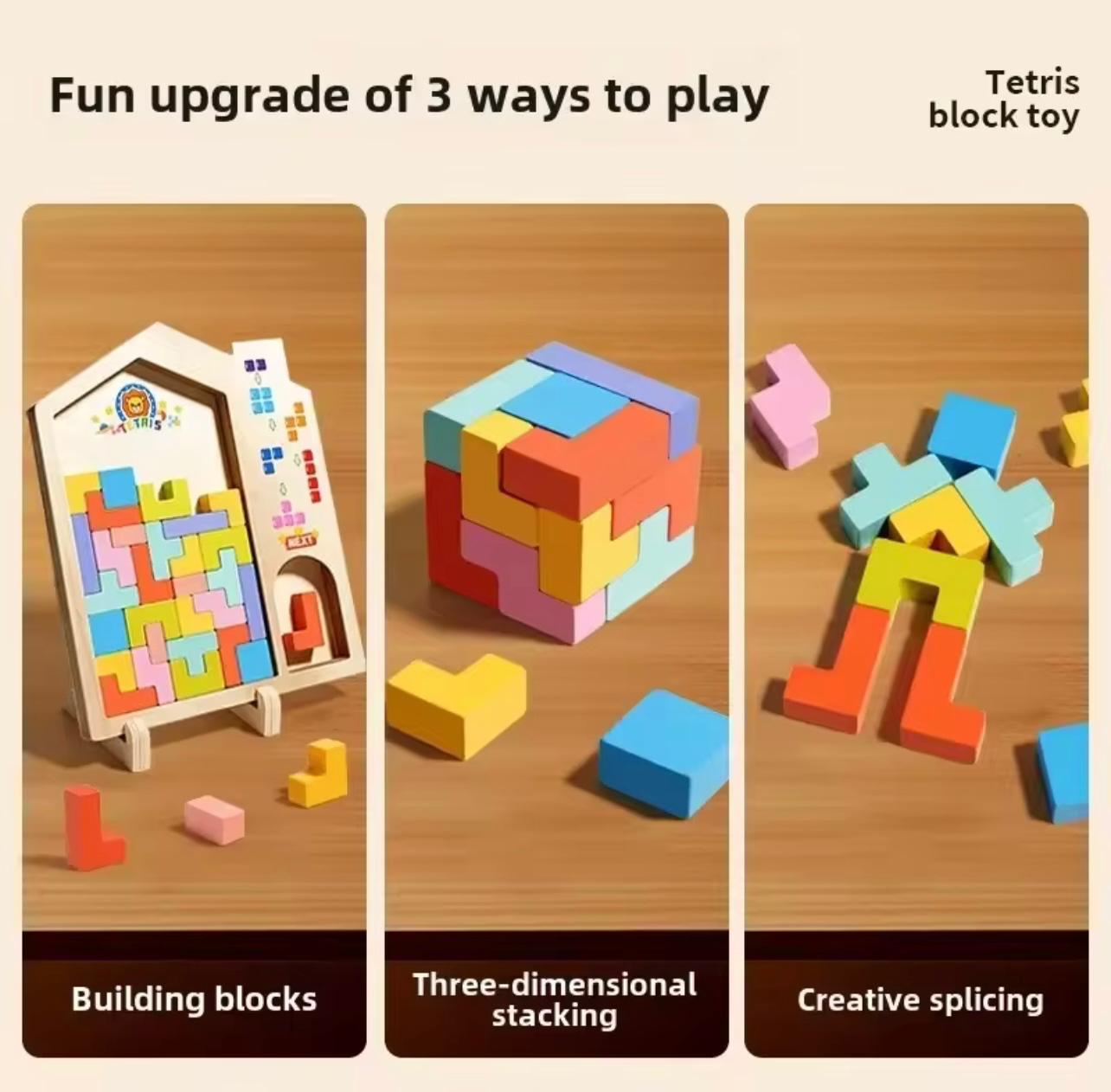 3D Wooden Puzzle Blocks for Kids, DIY Educational Brain Teaser Toy, Colorful Interlocking Building Blocks, Creative Play for Children, Enhances Intelligence & Creativity..