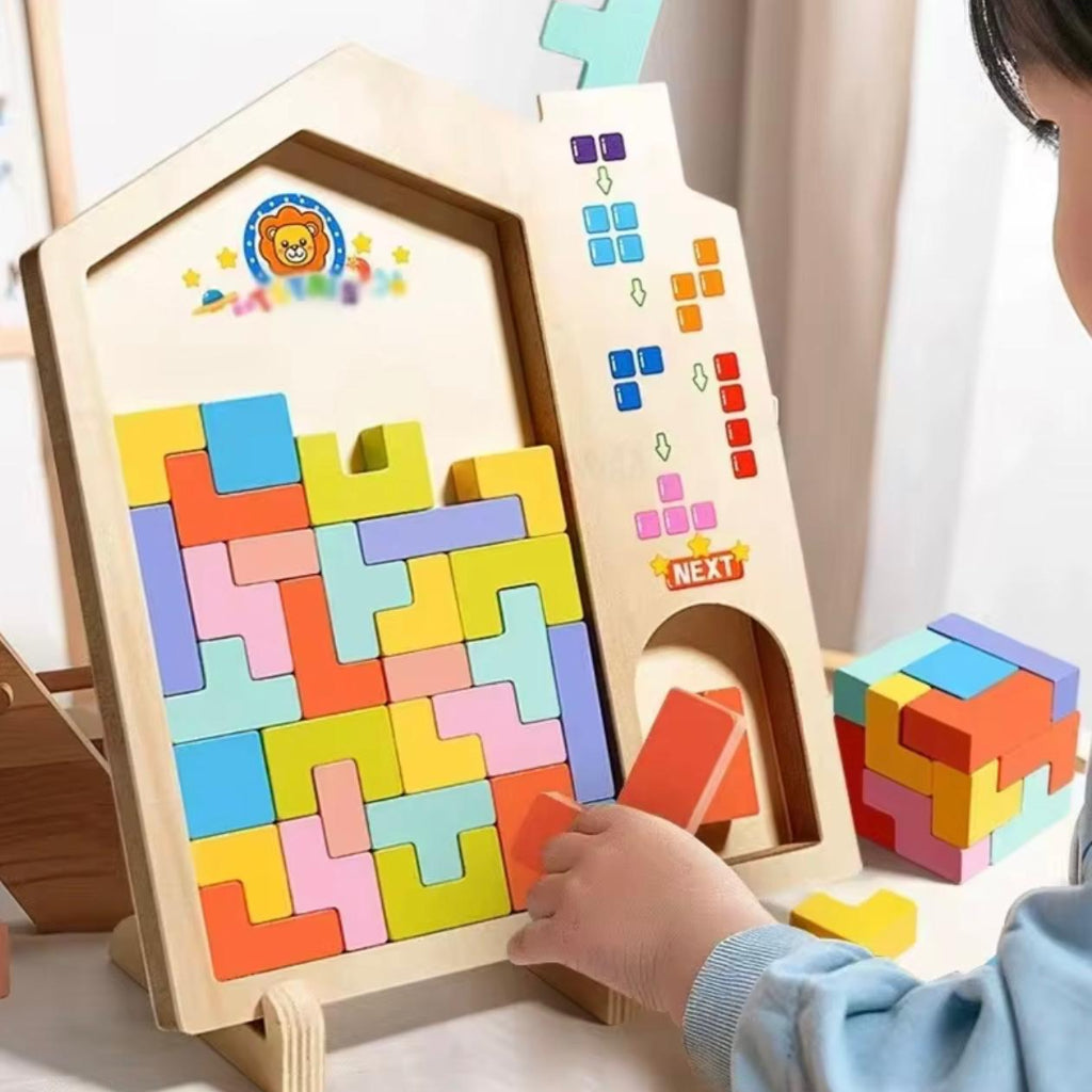 3D Wooden Puzzle Blocks for Kids, DIY Educational Brain Teaser Toy, Colorful Interlocking Building Blocks, Creative Play for Children, Enhances Intelligence & Creativity..