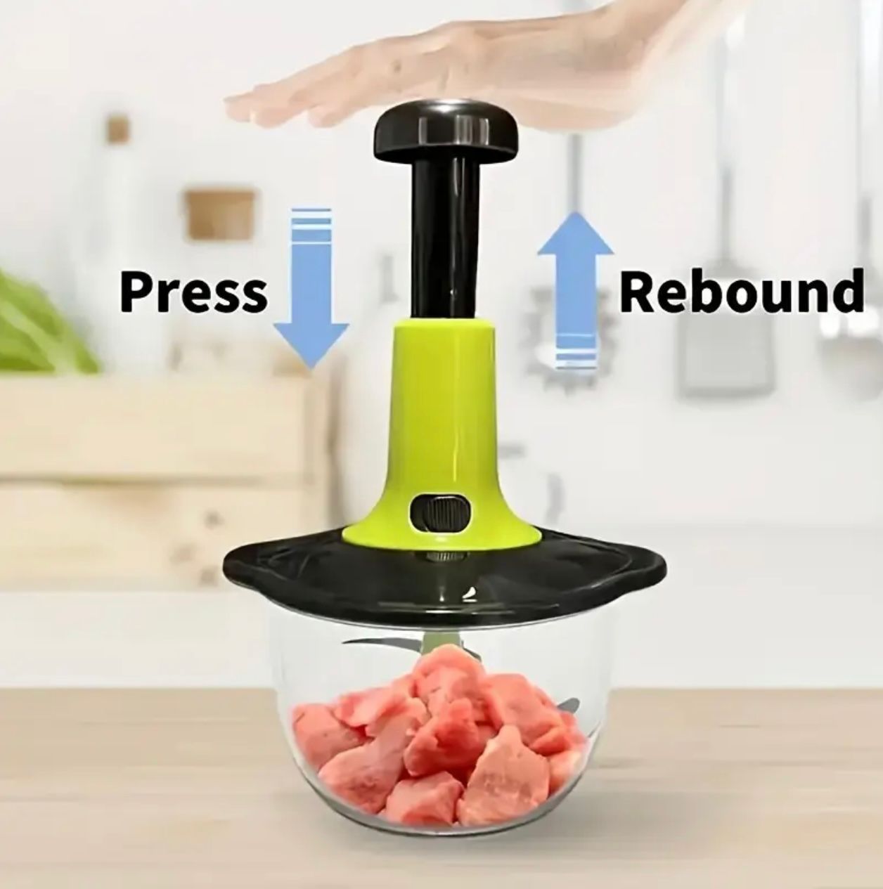 Manual Food Chopper Capacity 2 L - Quick Press Multifunctional Kitchen Tool with Durable Metal Blades, Easy Chop Vegetables, Fruits, Herbs for Salsa, Pesto, Puree - Perfect for Home Cooking, Holiday Gifts & Garlic Tools