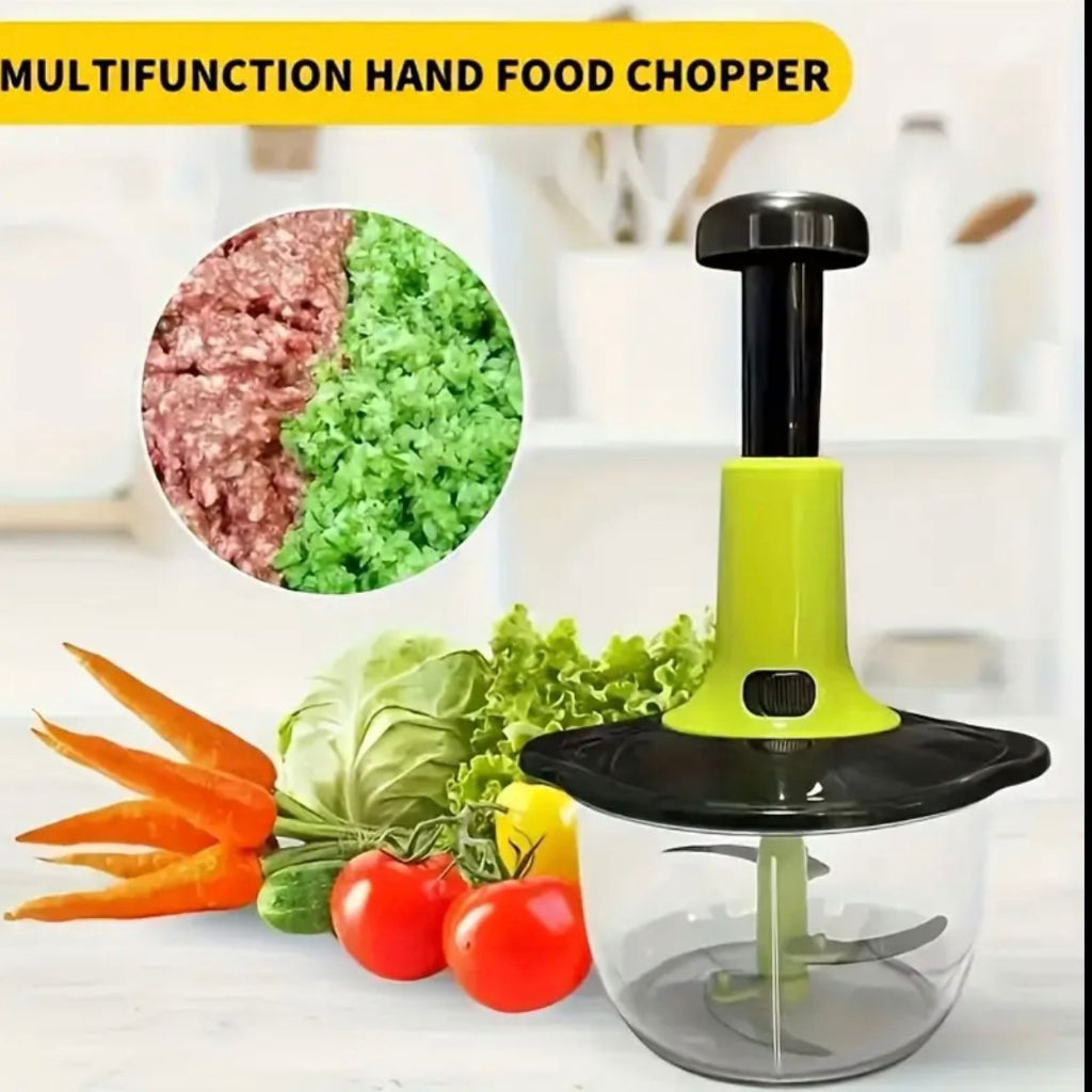 Manual Food Chopper Capacity 2 L - Quick Press Multifunctional Kitchen Tool with Durable Metal Blades, Easy Chop Vegetables, Fruits, Herbs for Salsa, Pesto, Puree - Perfect for Home Cooking, Holiday Gifts & Garlic Tools
